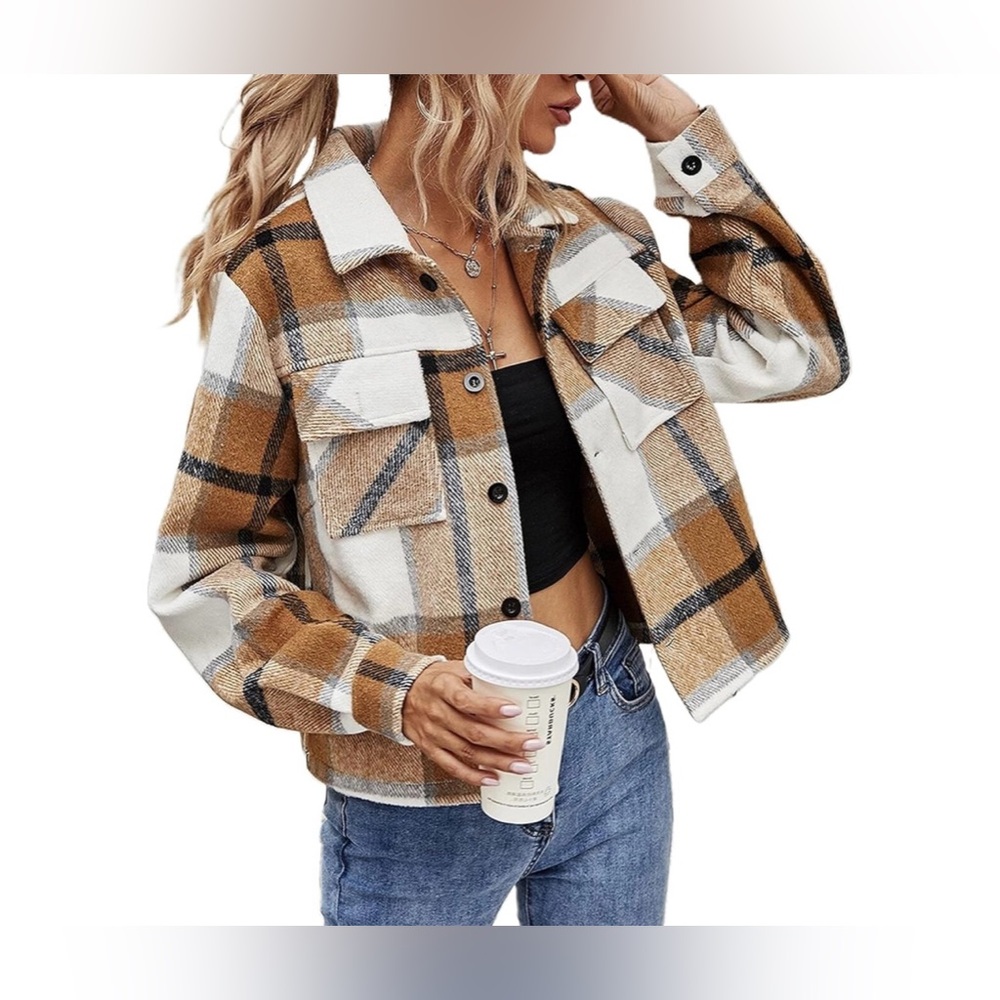 Yeokou Cropped Flannel Plaid Shacket - Women Large